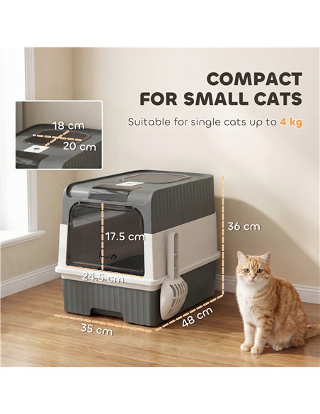 PawHut Enclosed Cat Litter Box with Lid, Pull-Out Drawer Tray, Scoop, 2 Deodorisation Bags, Front Entry & Top Exit, Grey - pic 213777 | FastDaddyshop