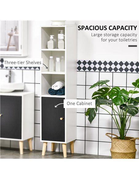 Kleankin Bathroom Storage Cabinet, Bathroom Floor Standing Tallboy Unit with Adjustable Shelves and Cabinet, White - pic 21378 | FastDaddyshop