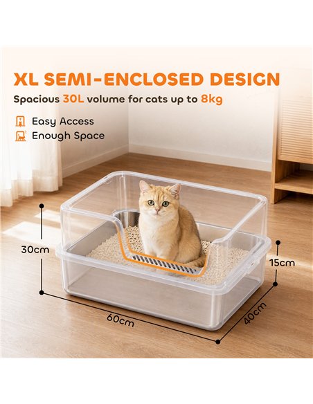 PawHut XL Stainless Steel Cat Litter Tray with Lid, High Sided Cat Litter Box with Scoop and Mat, Light Grey - pic 213788 | FastDaddyshop