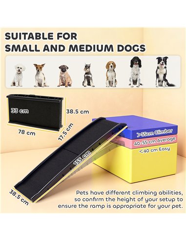 PawHut Foldable Dog Ramp with Frosted Anti-slip Surface, Portable & Lightweight, for Cars, Home, 155 x 38.5 x 15.5 cm