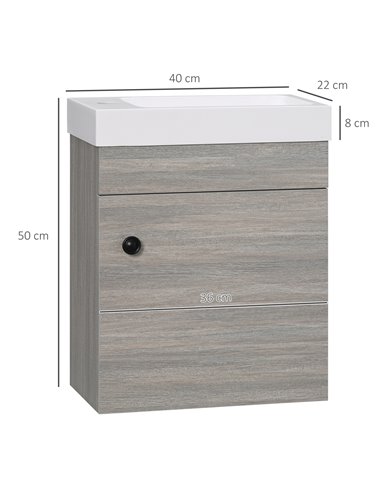 Kleankin Wall Mounted Bathroom Vanity Unit with Sink, Tap Hole and Storage Cabinet, Grey