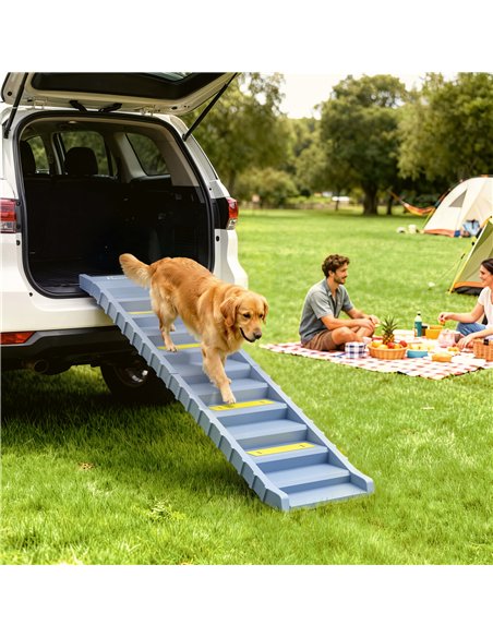 PawHut Dog Car Ramp with Anti-Slip Steps, 10-Steps Pet Stairs for Pets to Access Cars and High Beds, Grey - pic 213830 | FastDaddyshop
