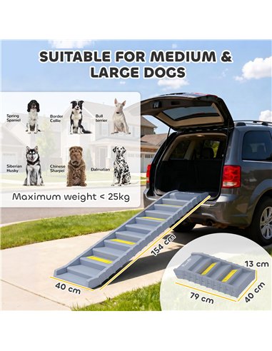 PawHut Dog Car Ramp with Anti-Slip Steps, 10-Steps Pet Stairs for Pets to Access Cars and High Beds, Grey