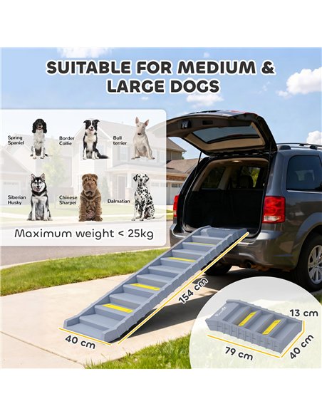 PawHut Dog Car Ramp with Anti-Slip Steps, 10-Steps Pet Stairs for Pets to Access Cars and High Beds, Grey - pic 213831 | FastDaddyshop