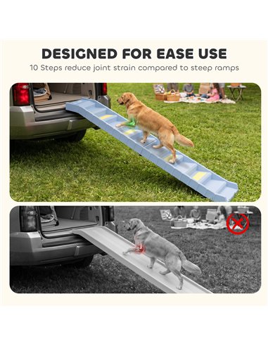 PawHut Dog Car Ramp with Anti-Slip Steps, 10-Steps Pet Stairs for Pets to Access Cars and High Beds, Grey