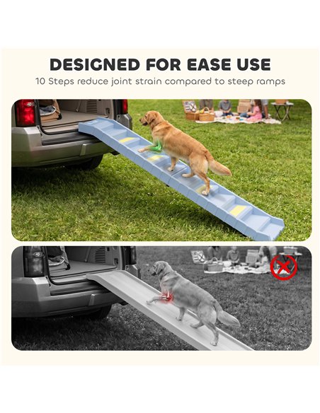 PawHut Dog Car Ramp with Anti-Slip Steps, 10-Steps Pet Stairs for Pets to Access Cars and High Beds, Grey - pic 213832 | FastDaddyshop