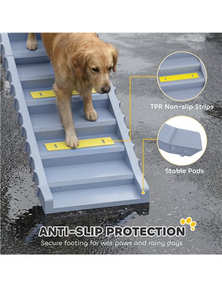 PawHut Dog Car Ramp with Anti-Slip Steps, 10-Steps Pet Stairs for Pets to Access Cars and High Beds, Grey - pic 213833 | FastDaddyshop