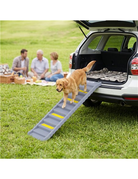 PawHut Dog Car Ramp with Anti-Slip Steps, 10-Steps Pet Stairs for Pets to Access Cars and High Beds, Grey - pic 213836 | FastDaddyshop