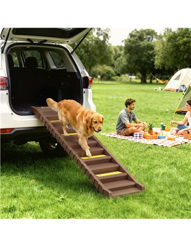 PawHut Dog Car Ramp with Anti-Slip Steps, 10-Steps Pet Stairs for Pets to Access Cars and High Beds, Brown