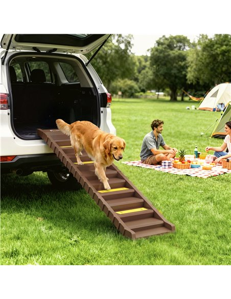 PawHut Dog Car Ramp with Anti-Slip Steps, 10-Steps Pet Stairs for Pets to Access Cars and High Beds, Brown - pic 213839 | FastDaddyshop