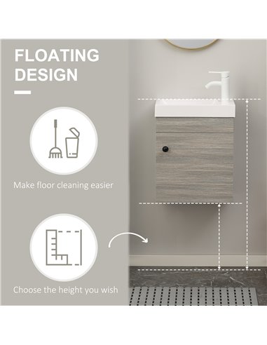 Kleankin Wall Mounted Bathroom Vanity Unit with Sink, Tap Hole and Storage Cabinet, Grey