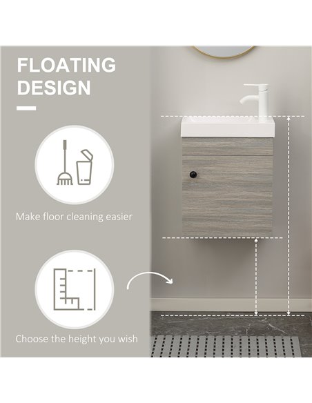 Kleankin Wall Mounted Bathroom Vanity Unit with Sink, Tap Hole and Storage Cabinet, Grey - pic 21384 | FastDaddyshop