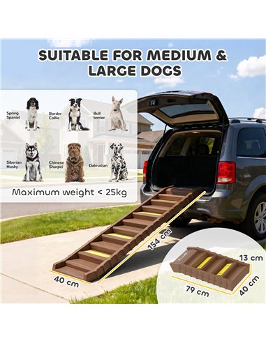 PawHut Dog Car Ramp with Anti-Slip Steps, 10-Steps Pet Stairs for Pets to Access Cars and High Beds, Brown