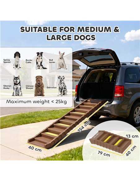 PawHut Dog Car Ramp with Anti-Slip Steps, 10-Steps Pet Stairs for Pets to Access Cars and High Beds, Brown - pic 213840 | FastDaddyshop