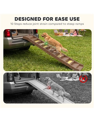 PawHut Dog Car Ramp with Anti-Slip Steps, 10-Steps Pet Stairs for Pets to Access Cars and High Beds, Brown