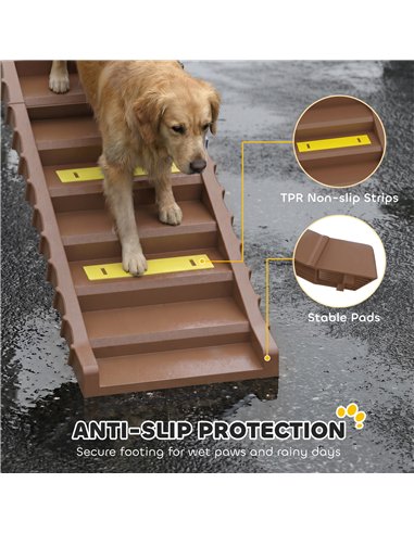 PawHut Dog Car Ramp with Anti-Slip Steps, 10-Steps Pet Stairs for Pets to Access Cars and High Beds, Brown