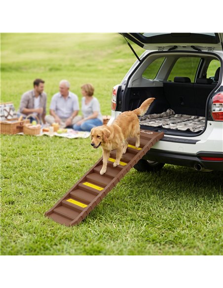 PawHut Dog Car Ramp with Anti-Slip Steps, 10-Steps Pet Stairs for Pets to Access Cars and High Beds, Brown - pic 213845 | FastDaddyshop