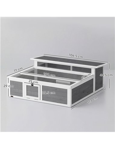 PawHut Wooden Tortoise House, Tortoise Enclosure with Clear Observation Window, Top Opening, Multiple Doors, Galvanised Mesh