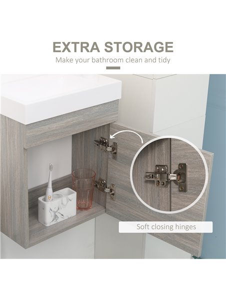 Kleankin Wall Mounted Bathroom Vanity Unit with Sink, Tap Hole and Storage Cabinet, Grey - pic 21385 | FastDaddyshop