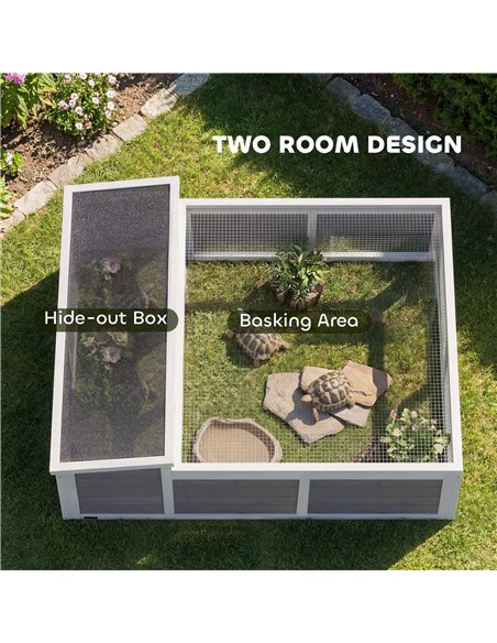 PawHut Wooden Tortoise House, Tortoise Enclosure with Clear Observation Window, Top Opening, Multiple Doors, Galvanised Mesh - pic 213850 | FastDaddyshop