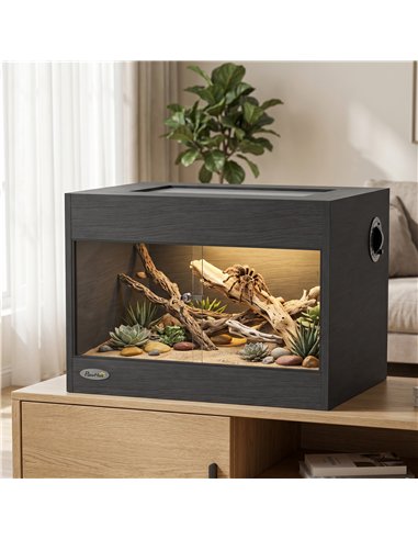 PawHut Reptile Terrarium, Reptile Vivarium with  Glass Doors, Secure Lock, Top Ventilation for Snake, Gecko, 60x45x45cm, Black