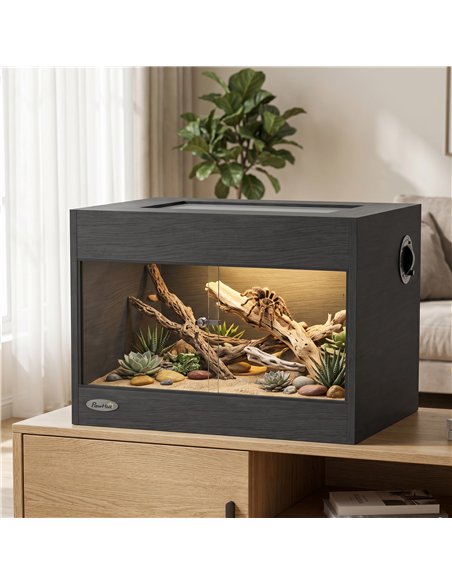 PawHut Reptile Terrarium, Reptile Vivarium with  Glass Doors, Secure Lock, Top Ventilation for Snake, Gecko, 60x45x45cm, Black - pic 213857 | FastDaddyshop