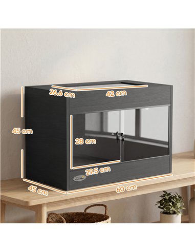 PawHut Reptile Terrarium, Reptile Vivarium with  Glass Doors, Secure Lock, Top Ventilation for Snake, Gecko, 60x45x45cm, Black