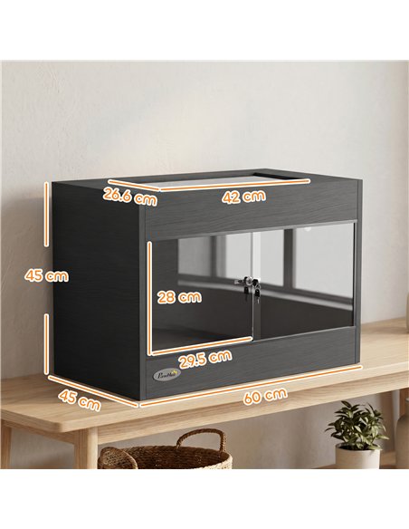 PawHut Reptile Terrarium, Reptile Vivarium with  Glass Doors, Secure Lock, Top Ventilation for Snake, Gecko, 60x45x45cm, Black - pic 213858 | FastDaddyshop