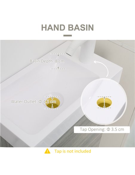 Kleankin Bathroom Vanity Unit with Basin, Wall Mounted Bathroom Wash Stand with Sink, Tap Hole and Storage Cabinet, Grey - pic 21386 | FastDaddyshop