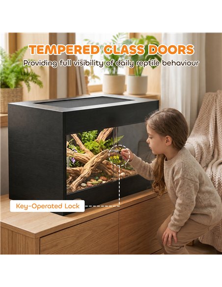 PawHut Reptile Terrarium, Reptile Vivarium with  Glass Doors, Secure Lock, Top Ventilation for Snake, Gecko, 60x45x45cm, Black - pic 213860 | FastDaddyshop