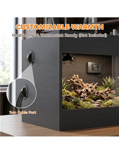 PawHut Reptile Terrarium, Reptile Vivarium with  Glass Doors, Secure Lock, Top Ventilation for Snake, Gecko, 60x45x45cm, Black