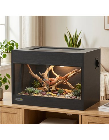PawHut Reptile Terrarium, Reptile Vivarium with  Glass Doors, Secure Lock, Top Ventilation for Snake, Gecko, 60x45x45cm, Black
