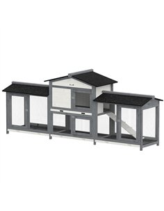 PawHut 2-Tier Large Rabbit Hutch Outdoor with Double Side Run Boxes, No-leak Plastic Tray, Ramp, 230 x 53 x 93.5cm, Light Grey