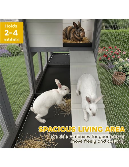 PawHut 2-Tier Large Rabbit Hutch Outdoor with Double Side Run Boxes, No-leak Plastic Tray, Ramp, 230 x 53 x 93.5cm, Light Grey - pic 213868 | FastDaddyshop