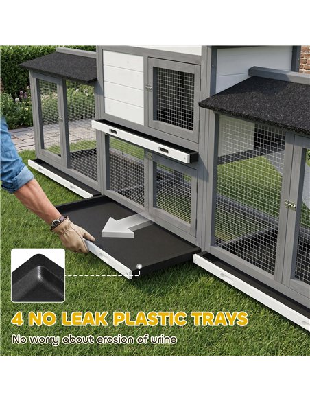 PawHut 2-Tier Large Rabbit Hutch Outdoor with Double Side Run Boxes, No-leak Plastic Tray, Ramp, 230 x 53 x 93.5cm, Light Grey - pic 213869 | FastDaddyshop