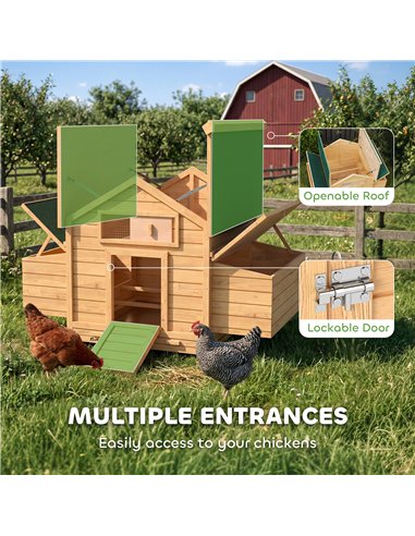 PawHut Chicken Coop, Wooden Outdoor Hen House with Nesting Box, Openable Waterproof Top, Pull-Out Tray, 150 x 100 x 97cm