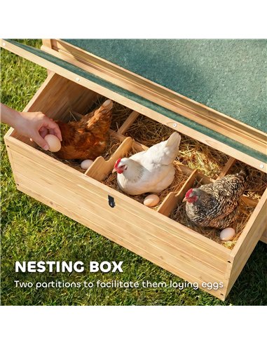 PawHut Chicken Coop, Wooden Outdoor Hen House with Nesting Box, Openable Waterproof Top, Pull-Out Tray, 150 x 100 x 97cm