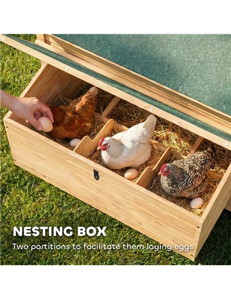PawHut Chicken Coop, Wooden Outdoor Hen House with Nesting Box, Openable Waterproof Top, Pull-Out Tray, 150 x 100 x 97cm - pic 213879 | FastDaddyshop