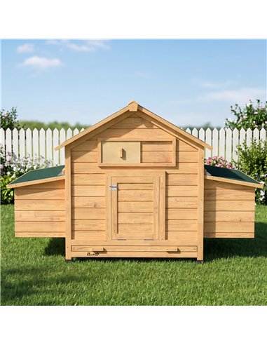 PawHut Chicken Coop, Wooden Outdoor Hen House with Nesting Box, Openable Waterproof Top, Pull-Out Tray, 150 x 100 x 97cm