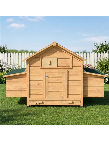 PawHut Chicken Coop, Wooden Outdoor Hen House with Nesting Box, Openable Waterproof Top, Pull-Out Tray, 150 x 100 x 97cm - pic 213881 | FastDaddyshop