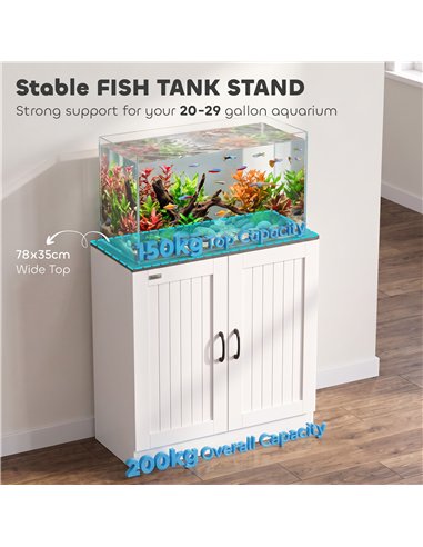 PawHut Fish Tank Stand, 20-29 Gallon Aquarium Stand with Cabinet Storage, Power Outlets and Anti-Tip Kit, White