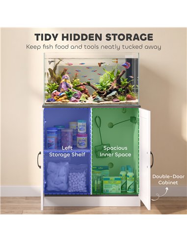 PawHut Fish Tank Stand, 20-29 Gallon Aquarium Stand with Cabinet Storage, Power Outlets and Anti-Tip Kit, White