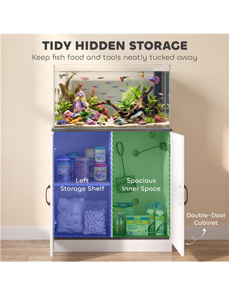 PawHut Fish Tank Stand, 20-29 Gallon Aquarium Stand with Cabinet Storage, Power Outlets and Anti-Tip Kit, White - pic 213897 | FastDaddyshop