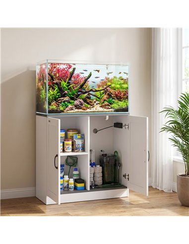PawHut Fish Tank Stand, 20-29 Gallon Aquarium Stand with Cabinet Storage, Power Outlets and Anti-Tip Kit, White