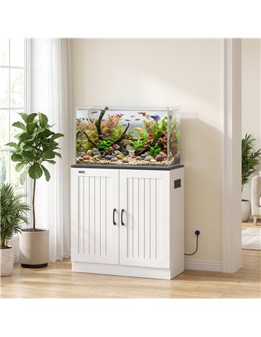 PawHut Fish Tank Stand, 20-29 Gallon Aquarium Stand with Cabinet Storage, Power Outlets and Anti-Tip Kit, White