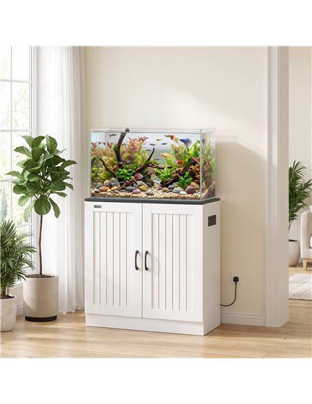 PawHut Fish Tank Stand, 20-29 Gallon Aquarium Stand with Cabinet Storage, Power Outlets and Anti-Tip Kit, White - pic 213900 | FastDaddyshop