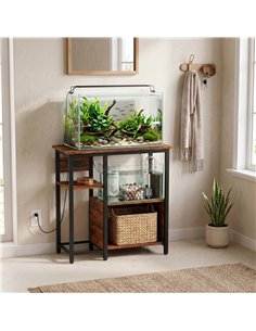 PawHut Fish Tank Stand with Power Outlets Aquarium Stand with Cabinet 20-29 Gallon Tanks Tiger Wood Grain 2