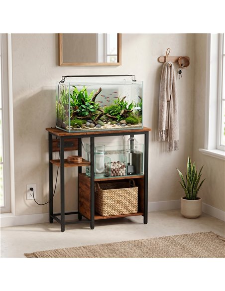 PawHut Fish Tank Stand with Power Outlets Aquarium Stand with Cabinet 20-29 Gallon Tanks Tiger Wood Grain - pic 213902 | FastDaddyshop