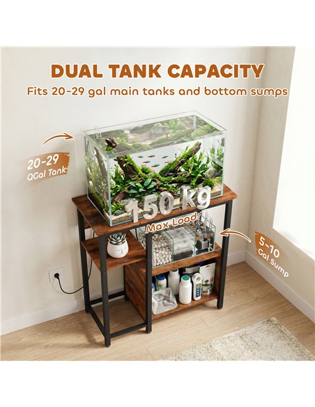 PawHut Fish Tank Stand with Power Outlets Aquarium Stand with Cabinet 20-29 Gallon Tanks Tiger Wood Grain - pic 213904 | FastDaddyshop