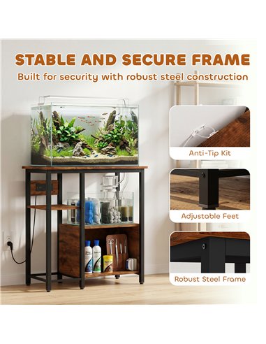 PawHut Fish Tank Stand with Power Outlets Aquarium Stand with Cabinet 20-29 Gallon Tanks Tiger Wood Grain